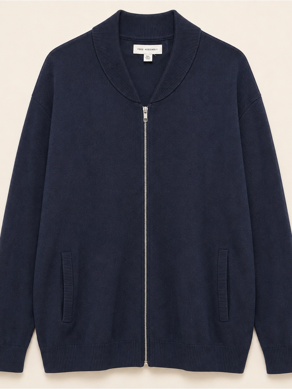 Free Assembly Navy Bomber Knit Zip Jacket